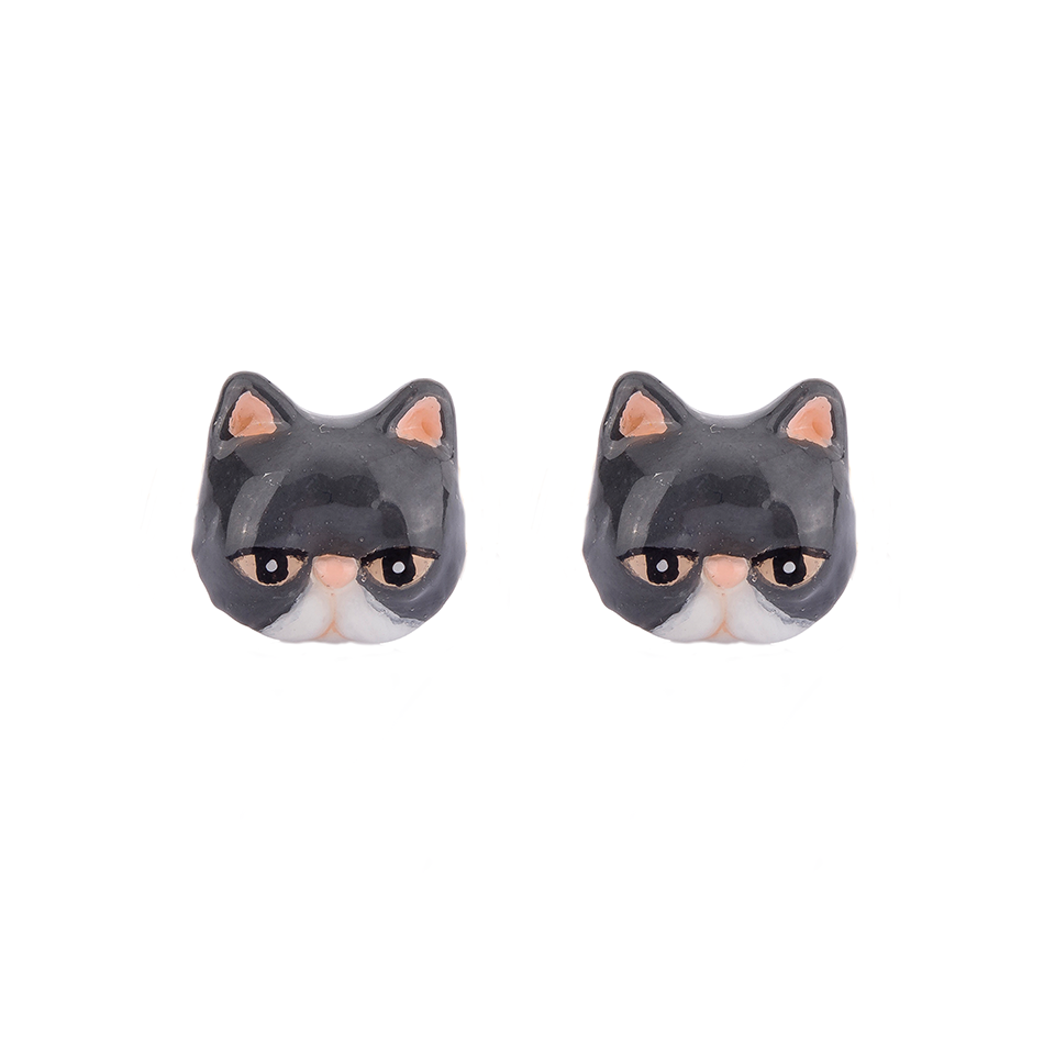 Persian Cat Empire The Black Persian Cat Stud Earrings