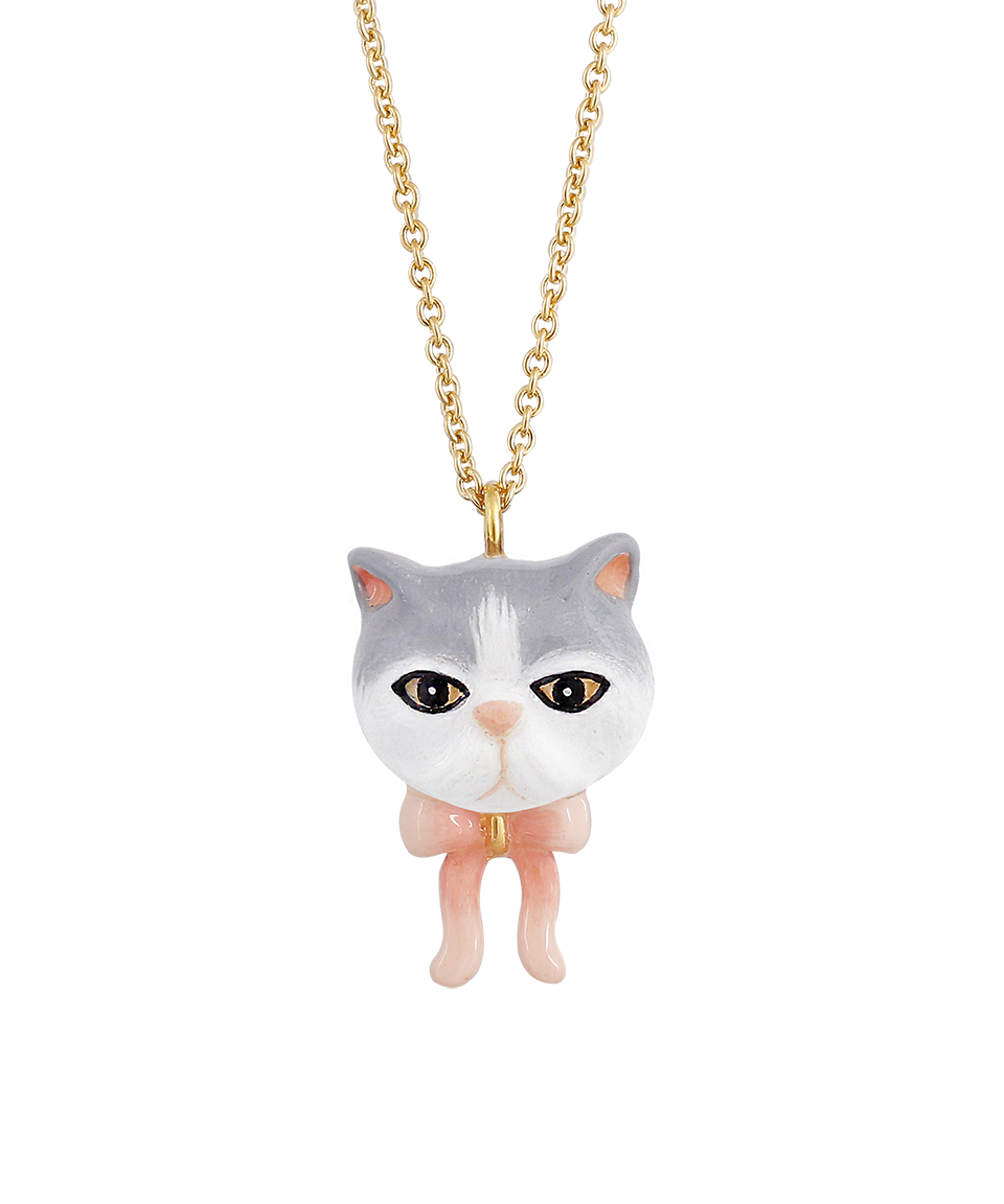 Cat Village The White&Gray Exotic Cat Small Necklace