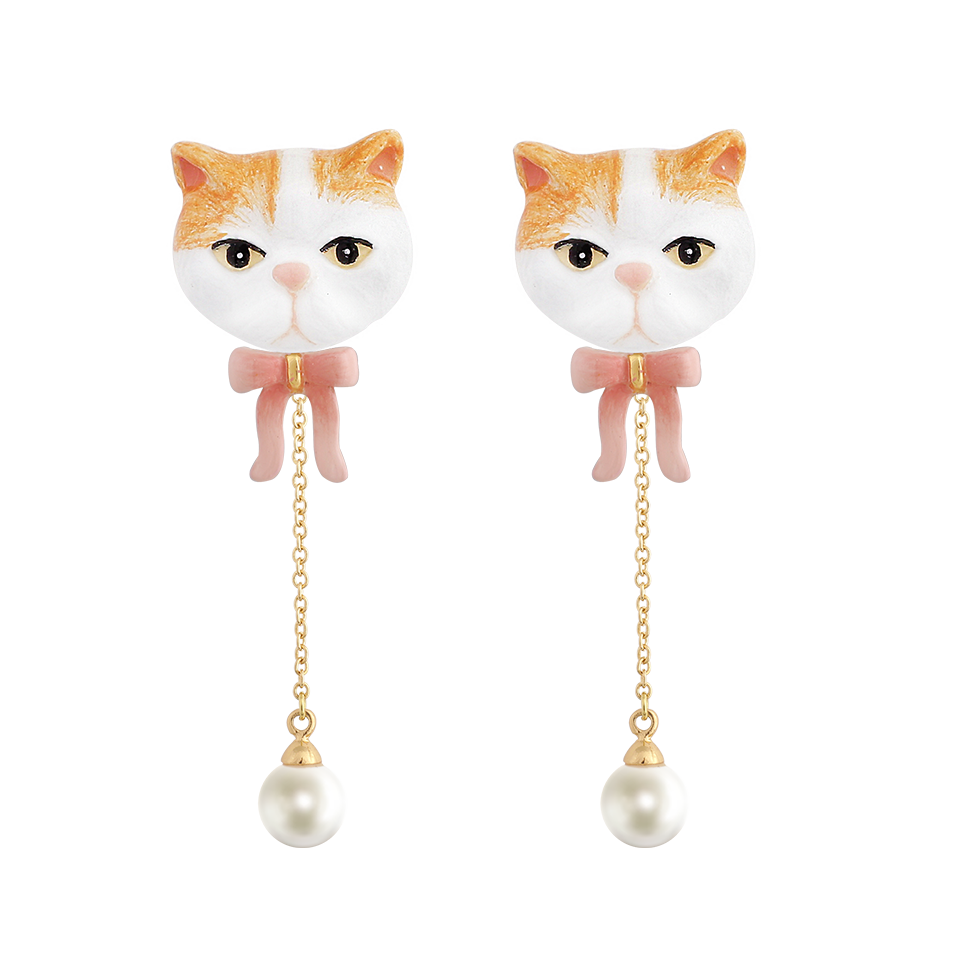 Cat Village The White&Orange Exotic Cat Earrings