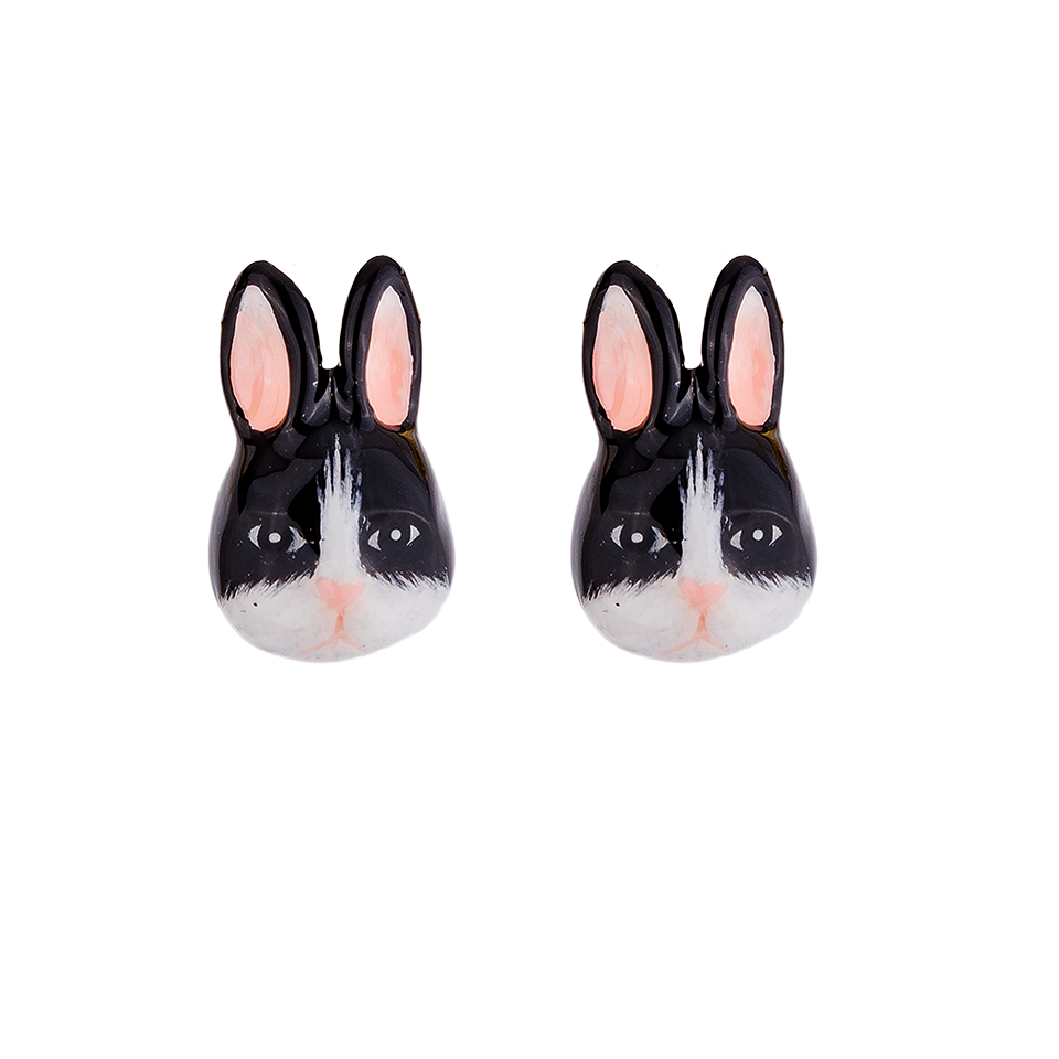 Woodland The Black&White Rabbit Stud Earrings