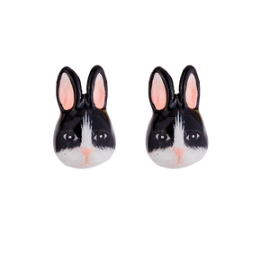 Woodland The Black&White Rabbit Stud Earrings