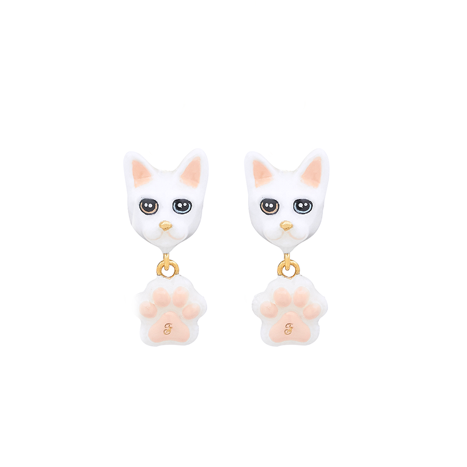 Cat Lover The White Siamese Cat Earrings