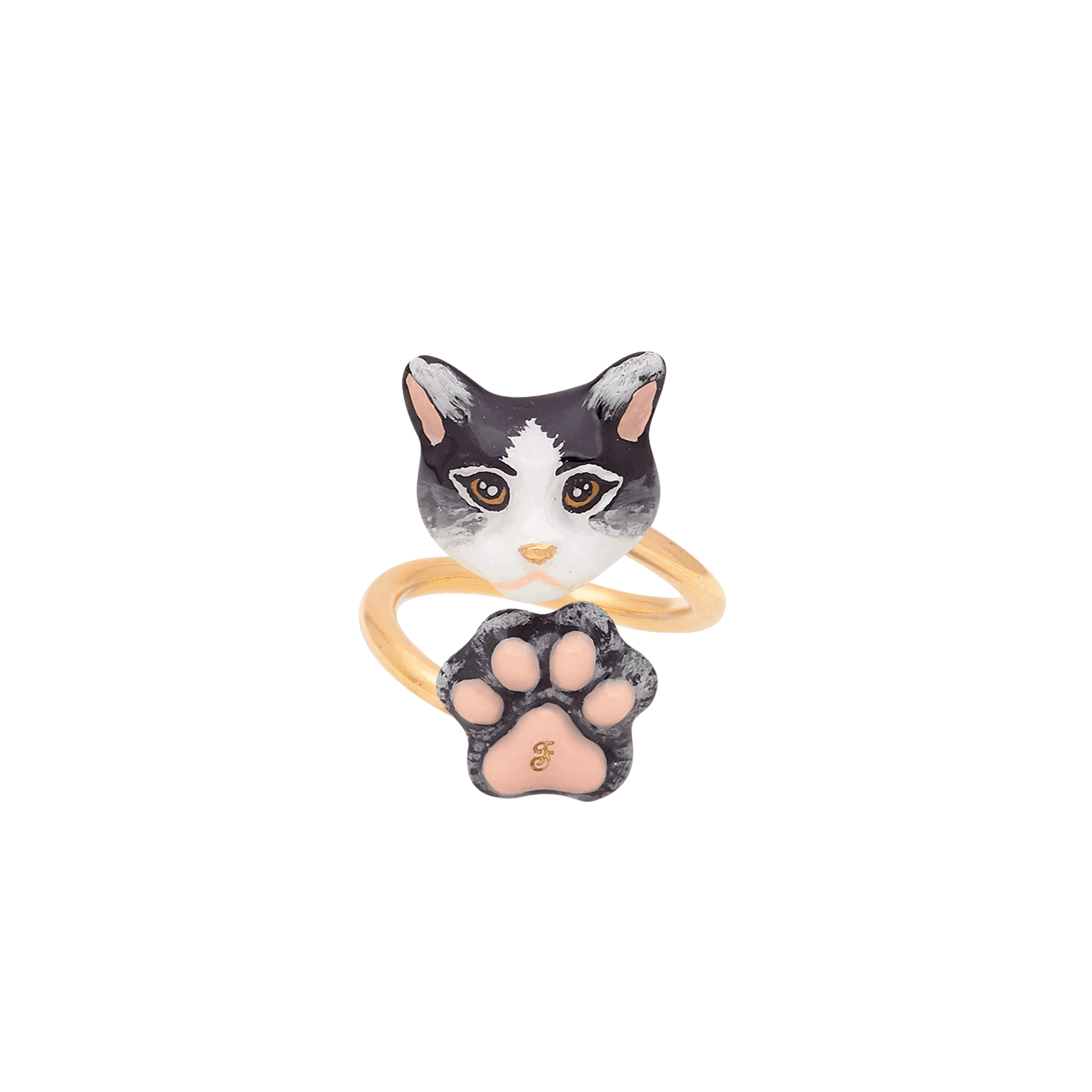 Cat Lover The Black-White Forest Cat Twist Ring