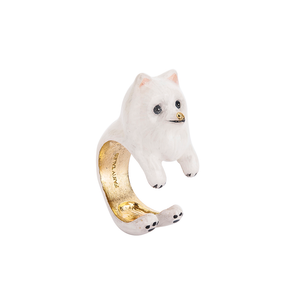 Dog Lover The White Long-haired Pomeranian Hug Ring