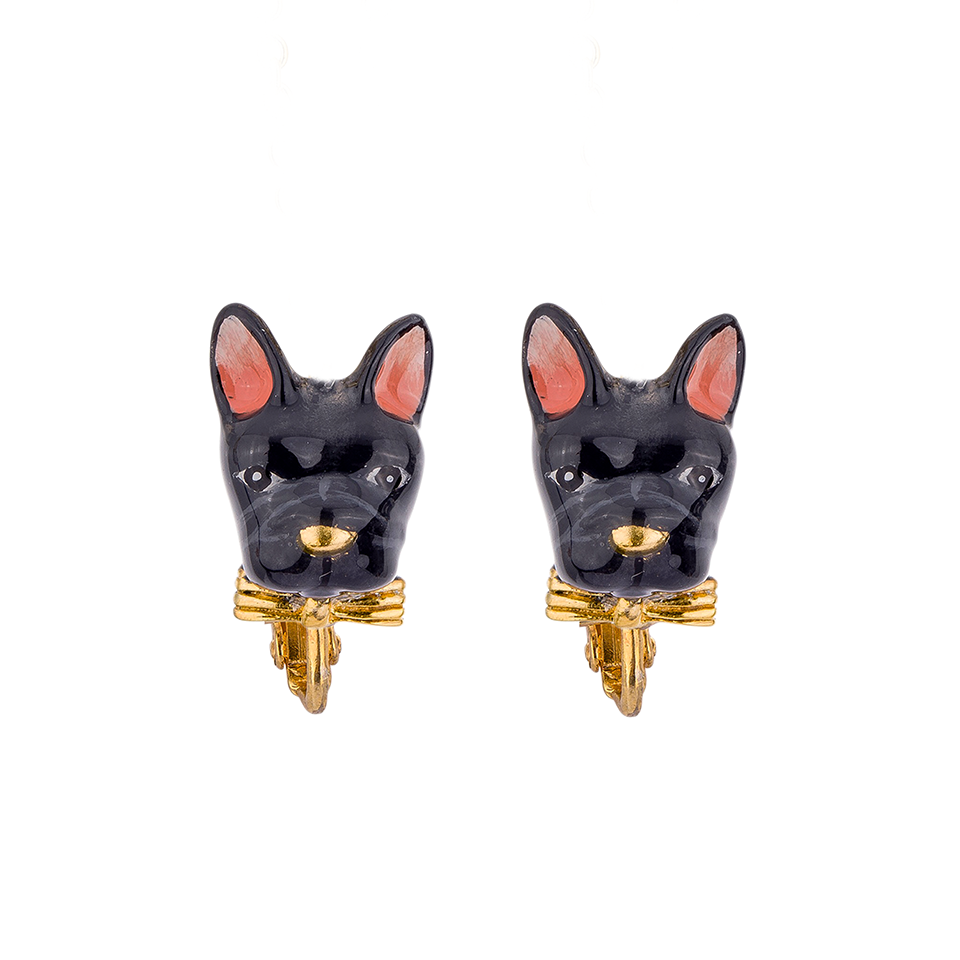 Frenchie Puppy Love The Black Color Clip On Earrings