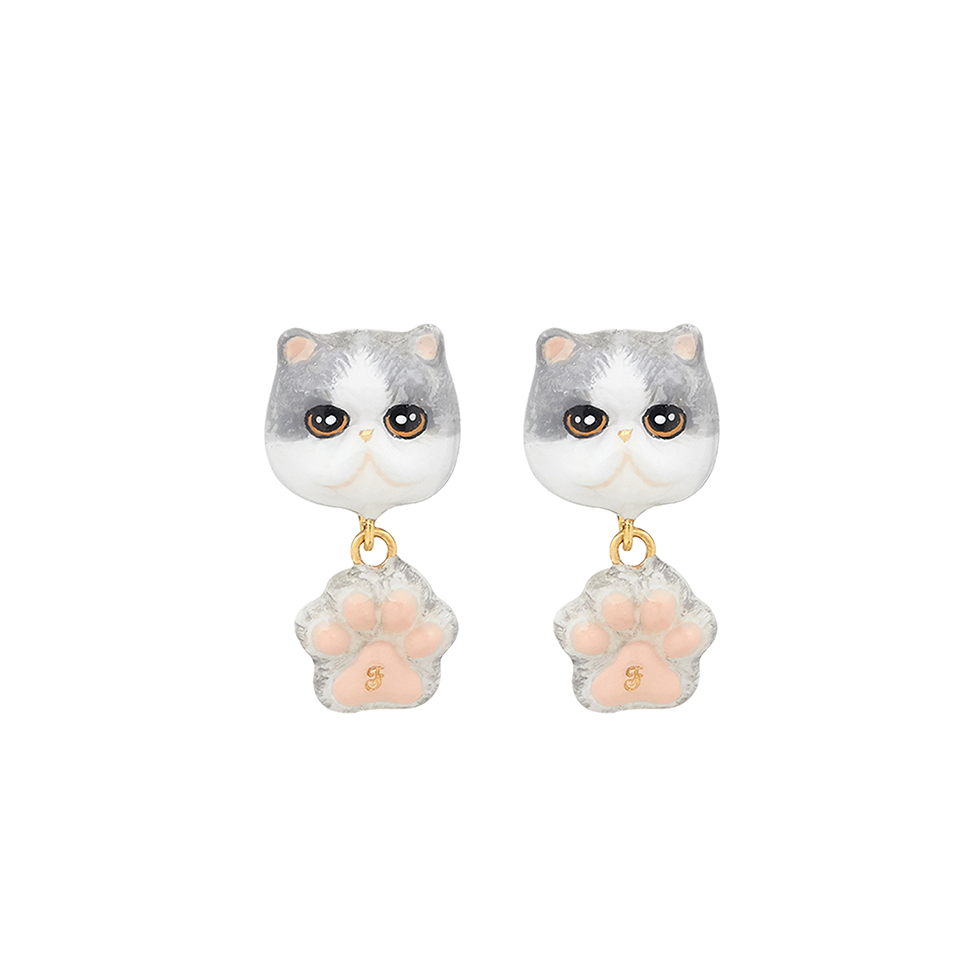 Cat Lover The White-Grey Exotic Shorthair Cat Earrings