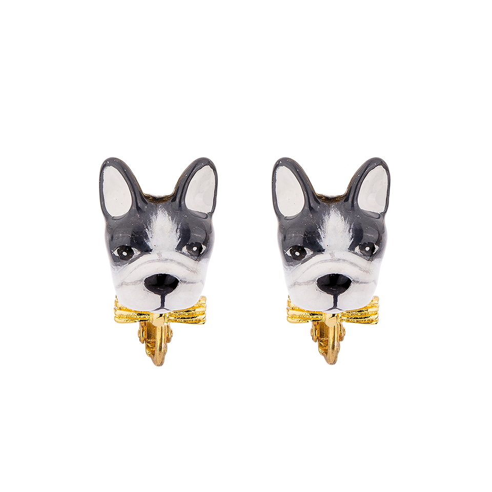 Frenchie Puppy Love The Black&White Color Clip On Earrings