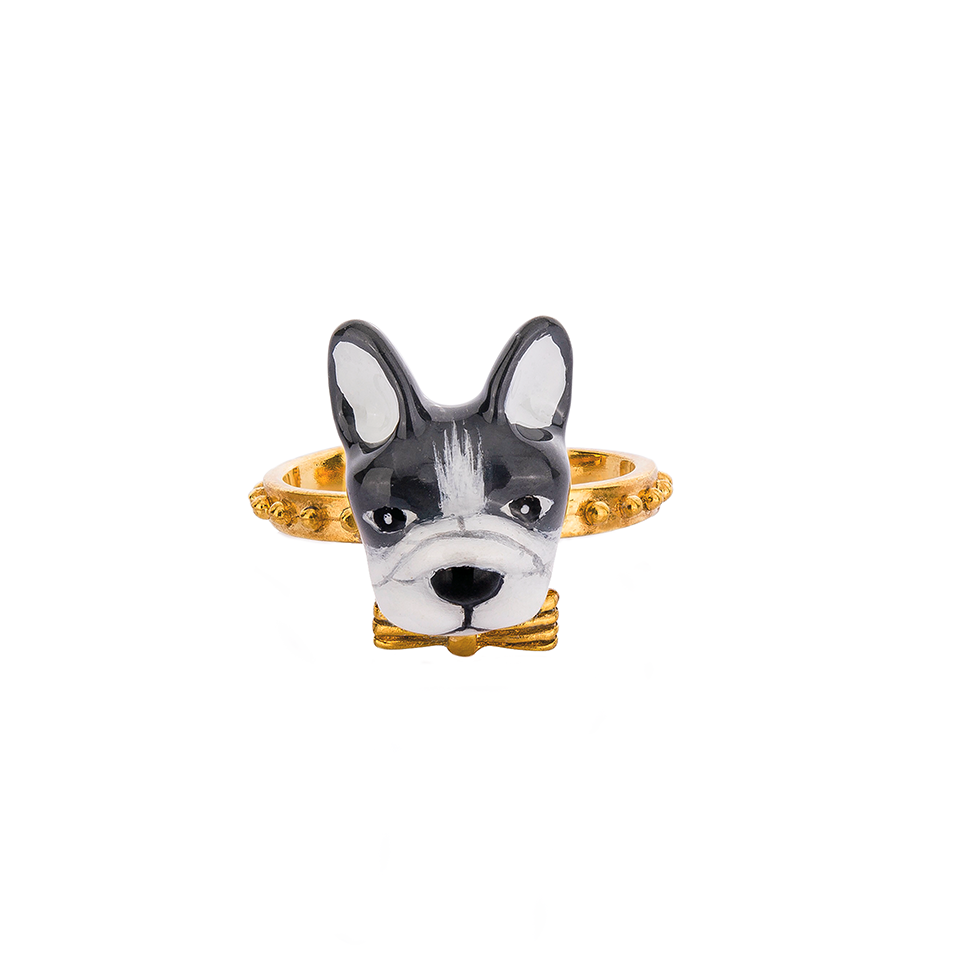 Frenchie Puppy Love The Black&White Color Small Ring