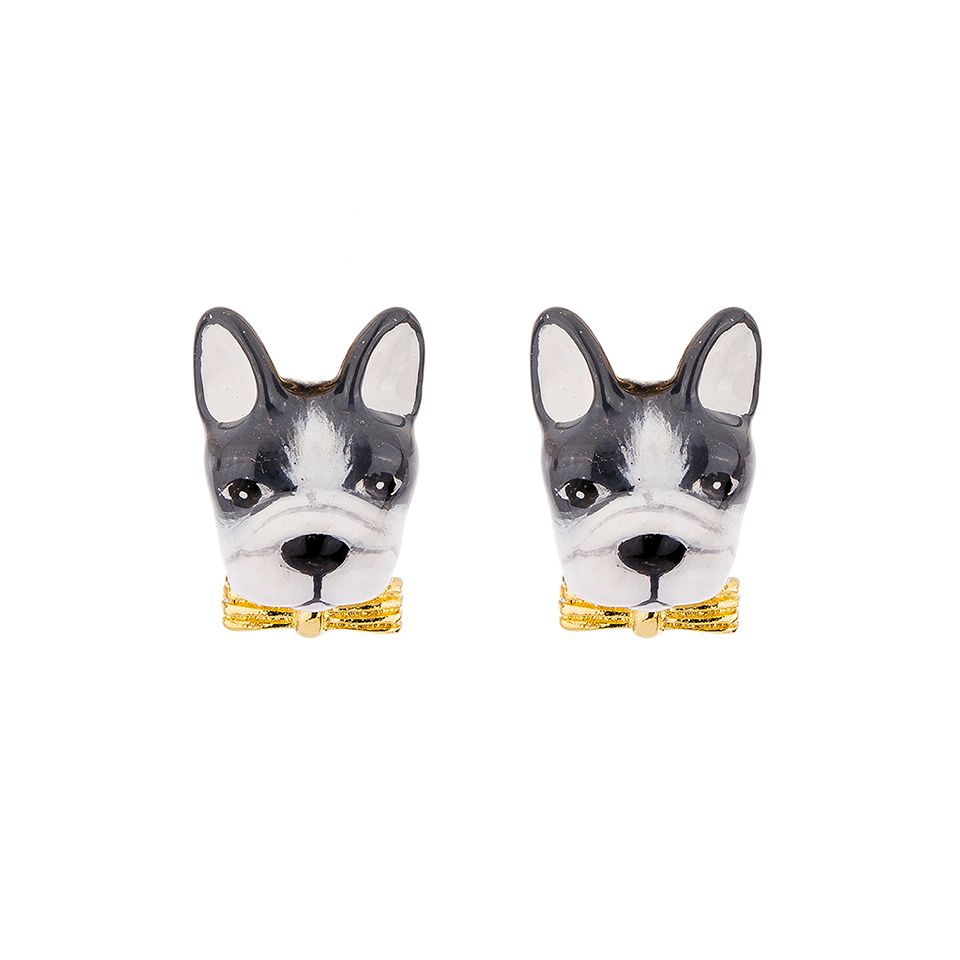 Frenchie Puppy Love The Black&White Color Stud Earrings
