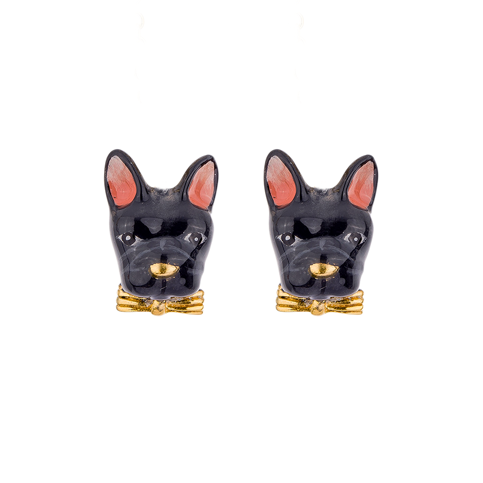 Frenchie Puppy Love The Black Color Stud Earrings