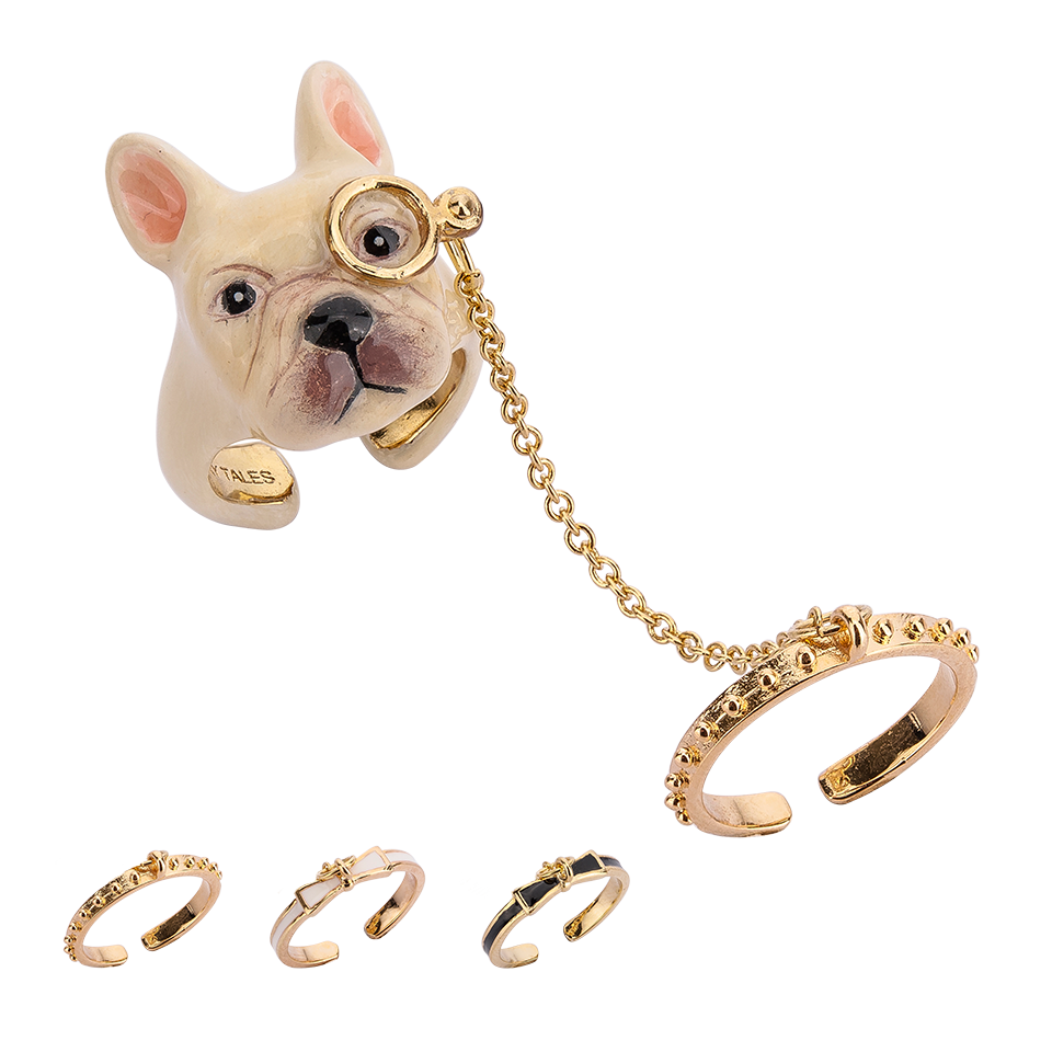 Frenchie Puppy Love The Cream Color Two Fingers Ring