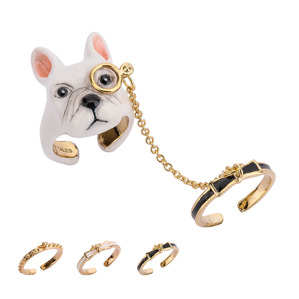 Frenchie Puppy Love The White Color Two Fingers Ring