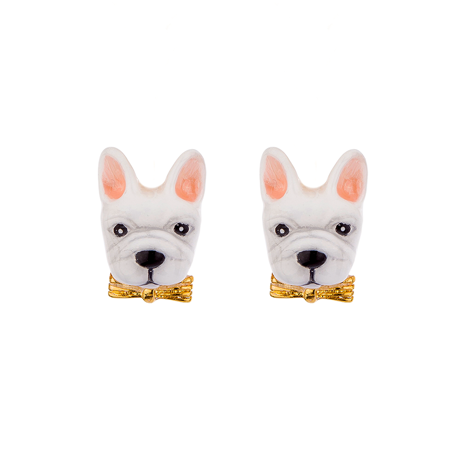 Frenchie Puppy Love The White Color Stud Earrings