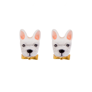 Frenchie Puppy Love The White Color Stud Earrings