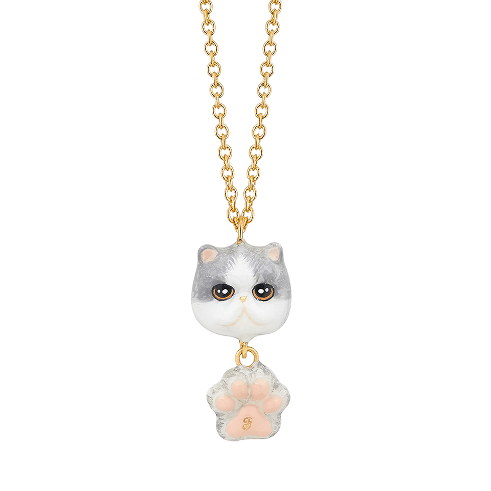 Cat Lover The White-Grey Exotic Shorthair Cat Necklace