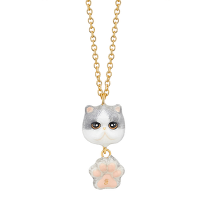Cat Lover The White-Grey Exotic Shorthair Cat Necklace